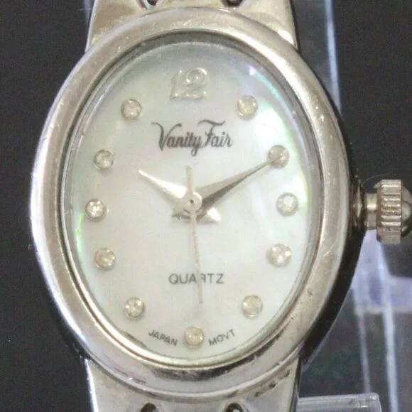 Vintage Ladies Vanity Fair Quartz Watch Mother Of Pearl Dial Stainless Bracelet